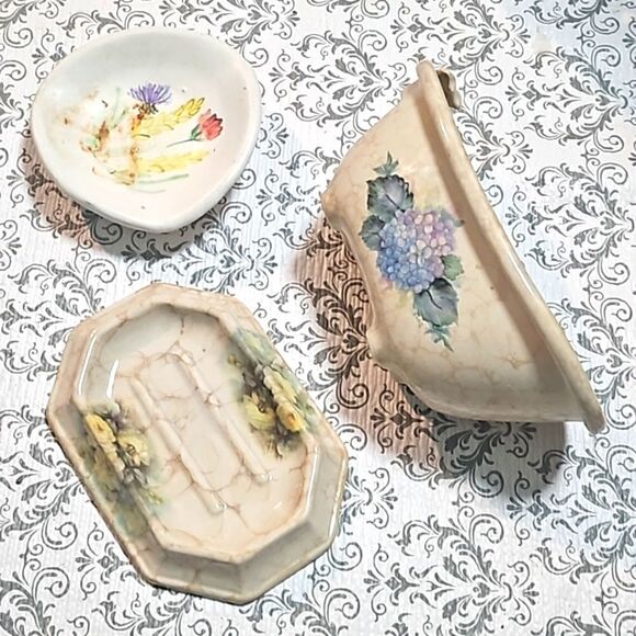 Vintage 80s Farmhouse Shabby 3 Lot Athens USA Soap Bathroom Dish - Picture 13 of 13